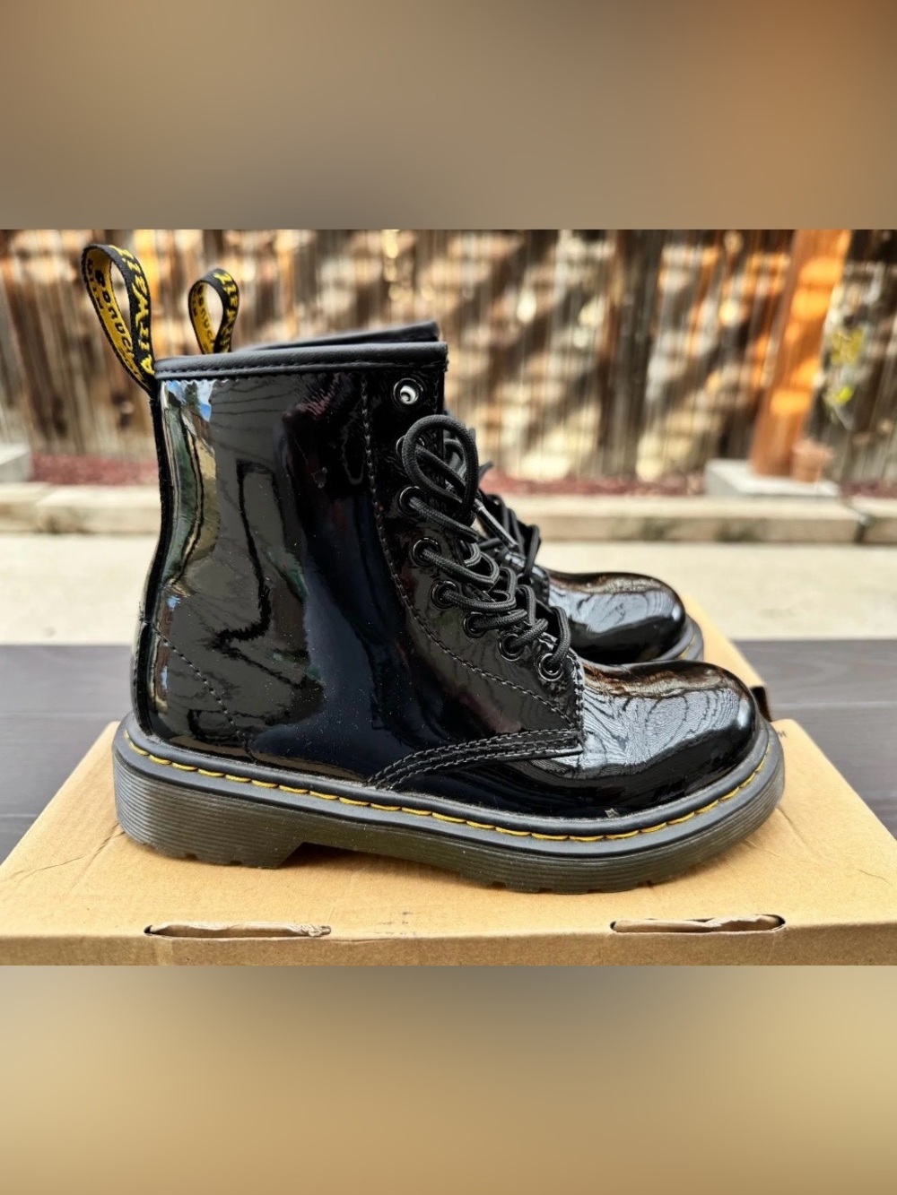 Dr. Martens Junior Black Patent Leather Lace-Up/Zip Boots, size 13 kids